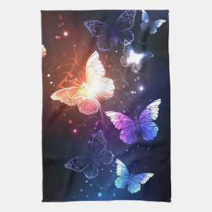 Glowing Night Butterflies Kitchen Towel