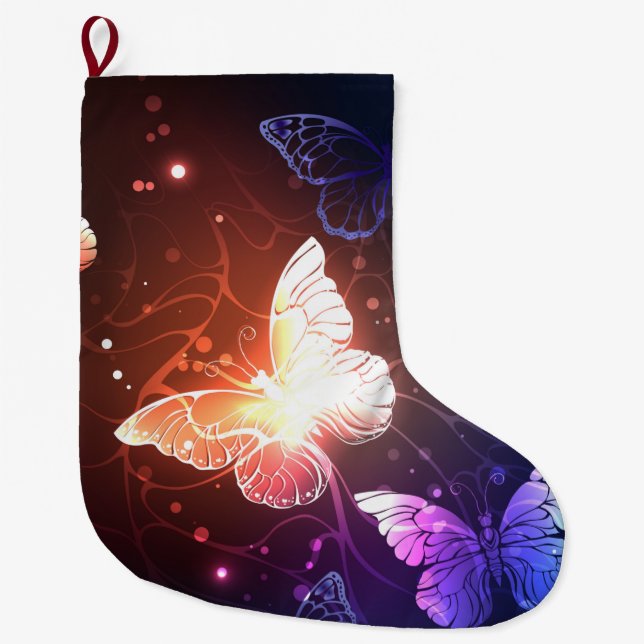 Glowing Night Butterflies Large Christmas Stocking (Front)