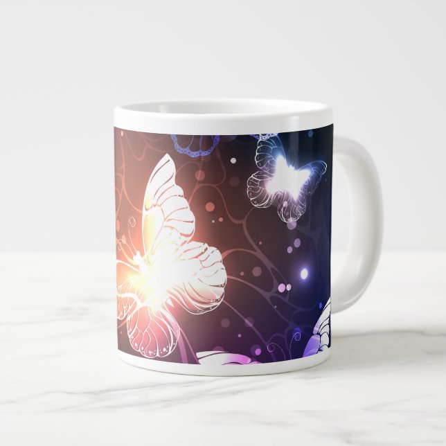 Glowing Night Butterflies Large Coffee Mug (Front Right)