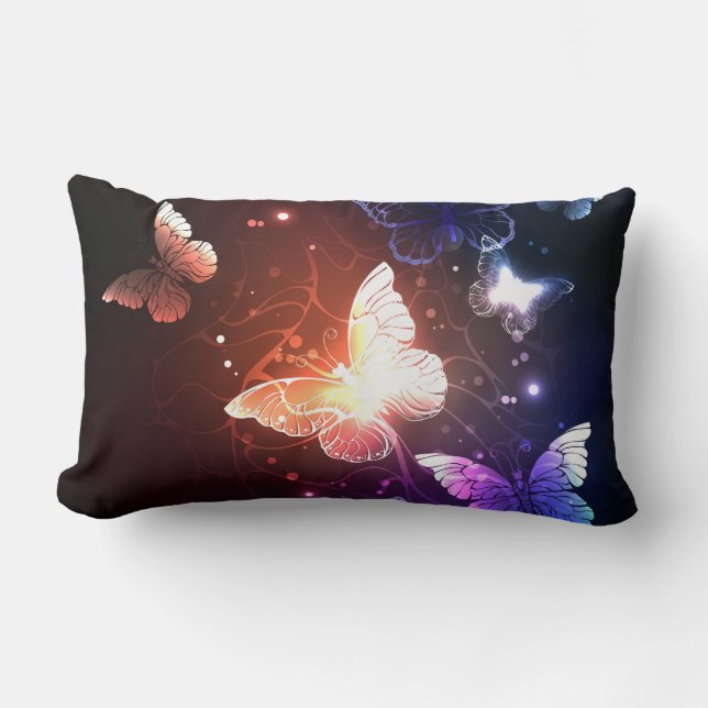 Glowing Night Butterflies Lumbar Pillow (Front)