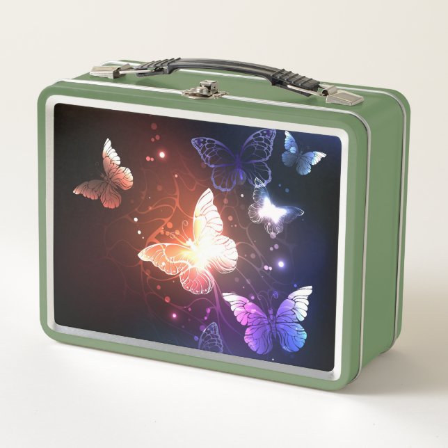 Glowing Night Butterflies Metal Lunch Box (Front)
