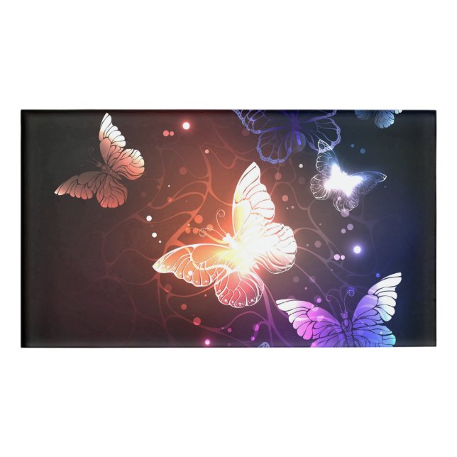 Glowing Night Butterflies Name Tag (Front)