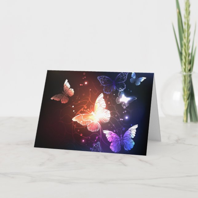 Glowing Night Butterflies Note Card (Front)