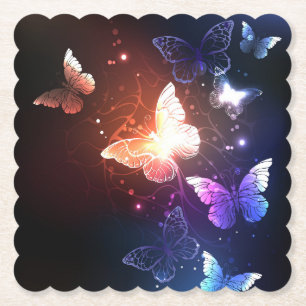 Glowing Night Butterflies Paper Coaster