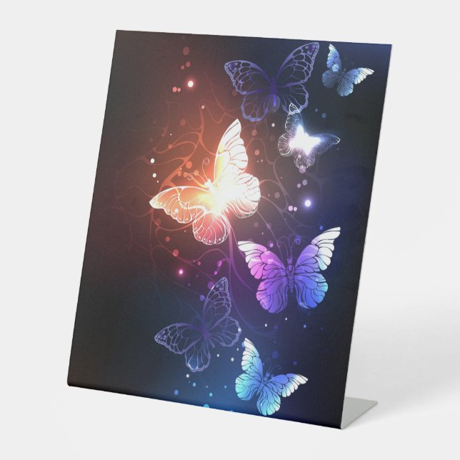Glowing Night Butterflies Pedestal Sign (Front)