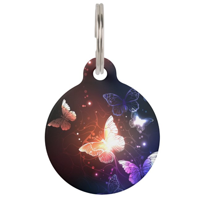 Glowing Night Butterflies Pet Tag (Front)