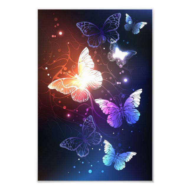 Glowing Night Butterflies Photo Print (Front)