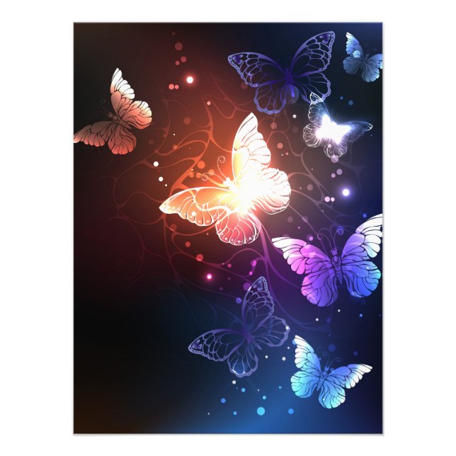 Glowing Night Butterflies Photo Print (Front)