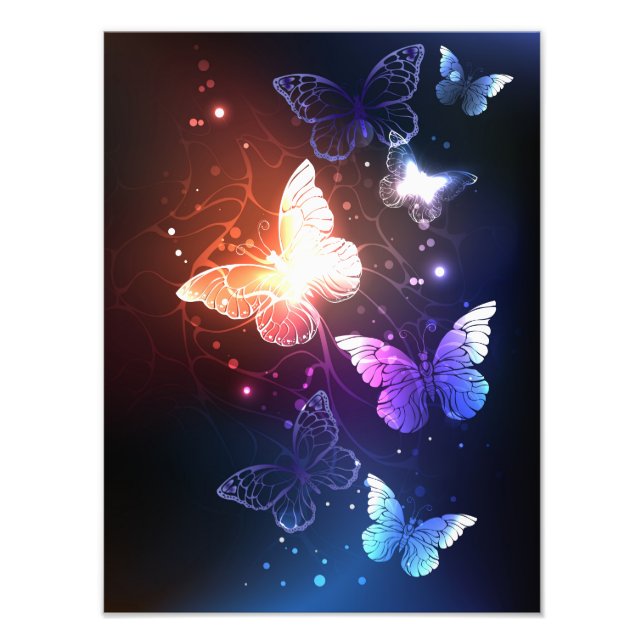 Glowing Night Butterflies Photo Print (Front)