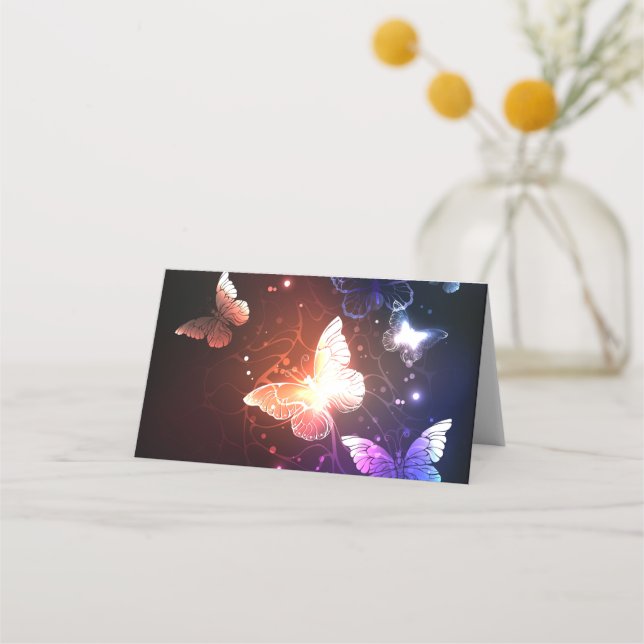 Glowing Night Butterflies Place Card (Front)
