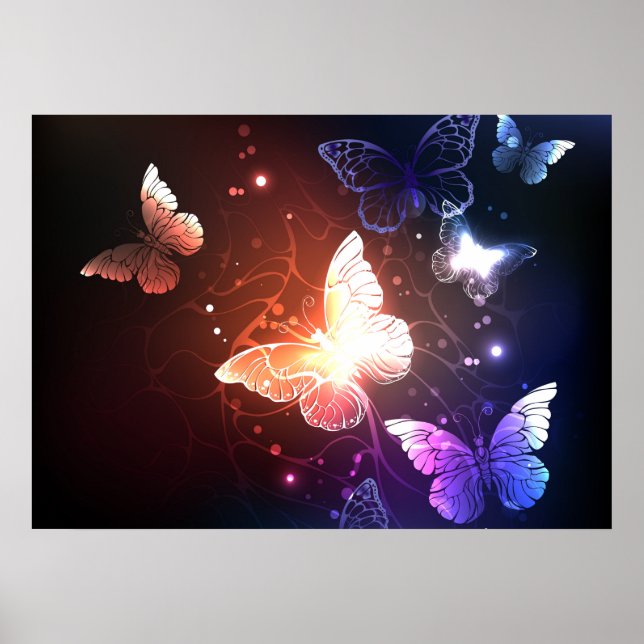 Glowing Night Butterflies Poster (Front)