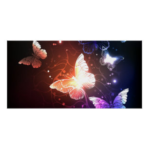 Glowing Night Butterflies Poster