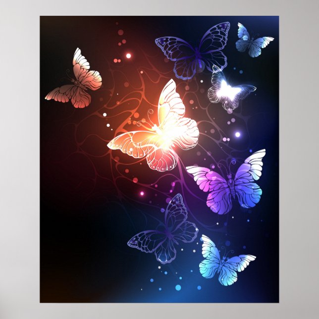 Glowing Night Butterflies Poster (Front)