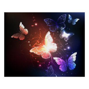 Glowing Night Butterflies Poster
