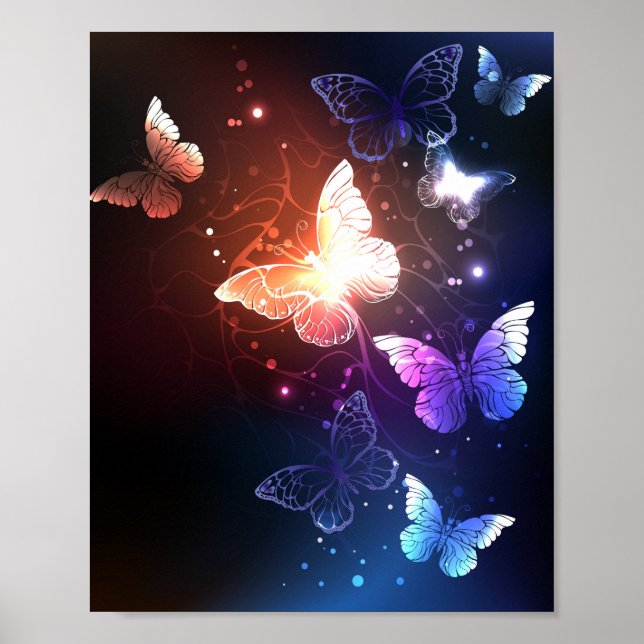 Glowing Night Butterflies Poster (Front)