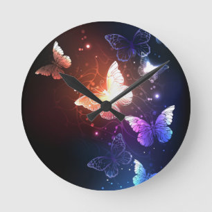 Glowing Night Butterflies Round Clock