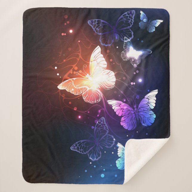 Glowing Night Butterflies Sherpa Blanket (Front)