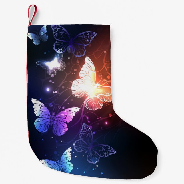 Glowing Night Butterflies Small Christmas Stocking (Front)