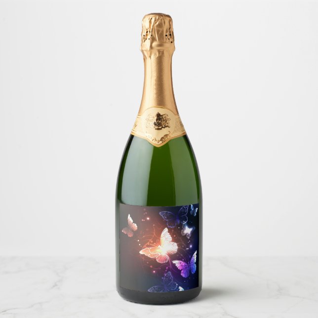 Glowing Night Butterflies Sparkling Wine Label (Front)