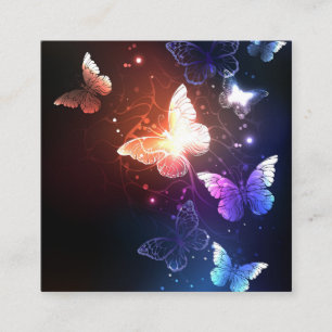 Glowing Night Butterflies Square Business Card