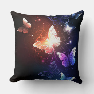 Glowing Night Butterflies Throw Pillow