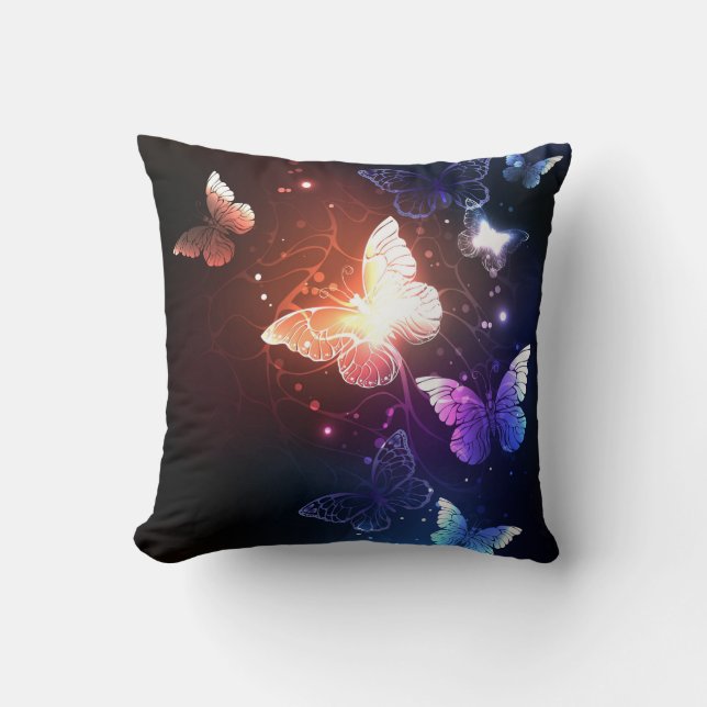 Glowing Night Butterflies Throw Pillow (Front)