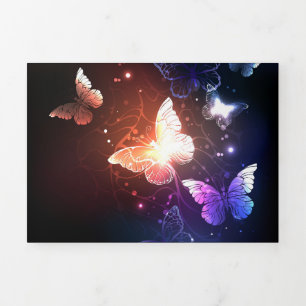 Glowing Night Butterflies Tri-Fold Card