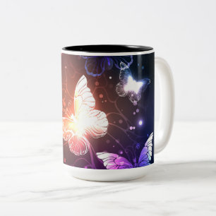 Glowing Night Butterflies Two-Tone Coffee Mug