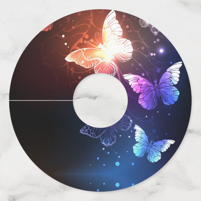 Glowing Night Butterflies Wine Glass Tag (Front)
