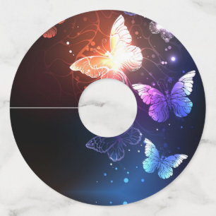 Glowing Night Butterflies Wine Glass Tag