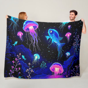 Glowing Ocean Depths Art Fleece Blanket