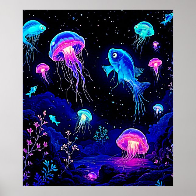 Glowing Ocean Depths Art Poster (Front)