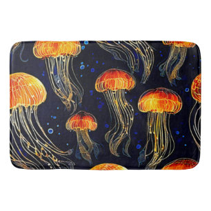 Glowing Ocean Jellyfish Art Bath Mat