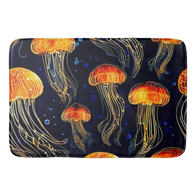 Glowing Ocean Jellyfish Art Bath Mat (Front)