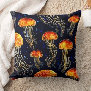 Glowing Ocean Jellyfish Art Throw Pillow