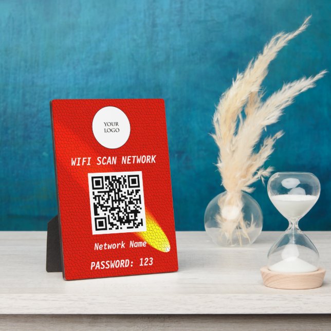 Glowing Orange Leather Free Wifi Scan & QR Code Plaque (Side)