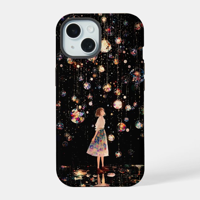 Glowing Orbs Starry Night iPhone 15 Case (Back)