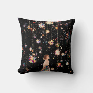 Glowing Orbs Starry Night Throw Pillow