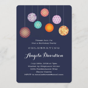 Glowing Paper Lanterns Birthday Midnight Blue Invitation