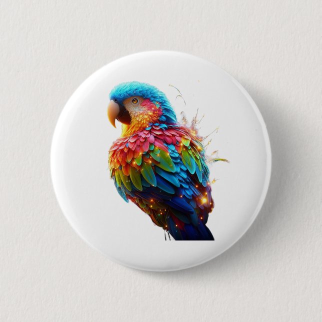 Glowing Parrot 2 Inch Round Button (Front)