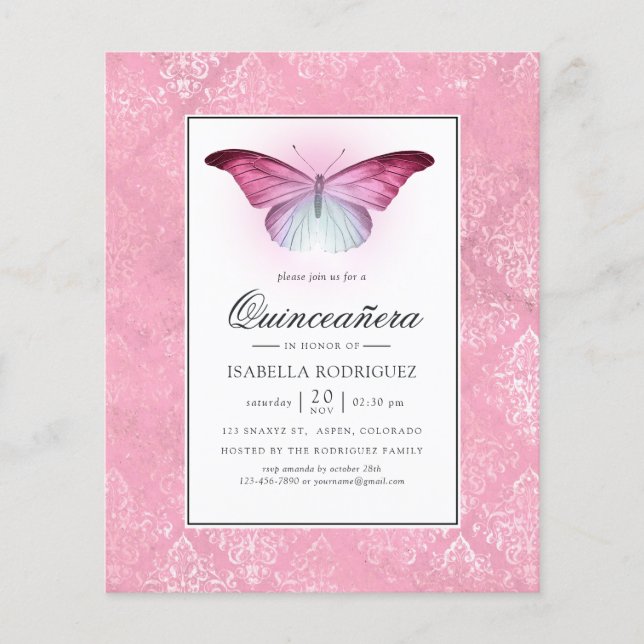 Glowing Pink Butterfly Quinceañera Flyer (Front)