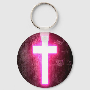 Glowing Pink Cross Beautiful Keychain