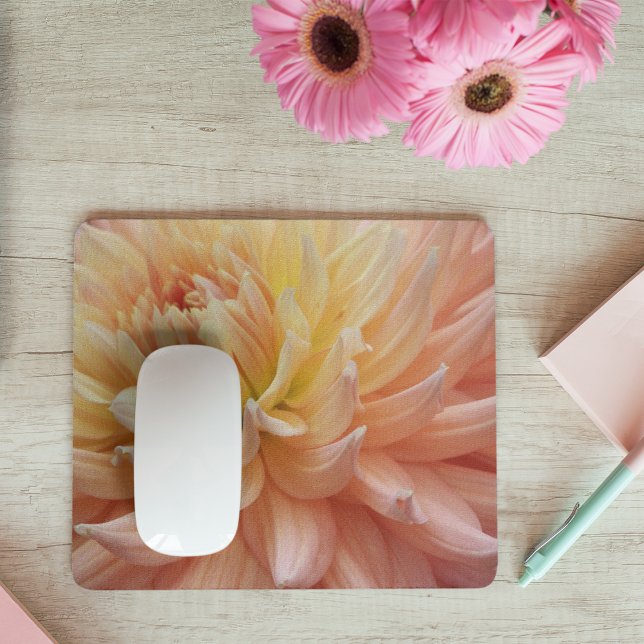 Glowing Pink Dahlia Bloom Floral Mouse Pad (In Situ)