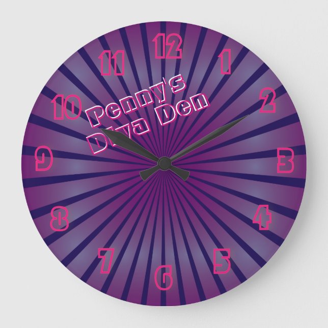 Glowing Pink Diva Den Neon Sign Personalized Large Clock (Front)