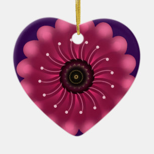 Glowing Pink Fantasy Flower   Abstract Neon Floral Ceramic Ornament