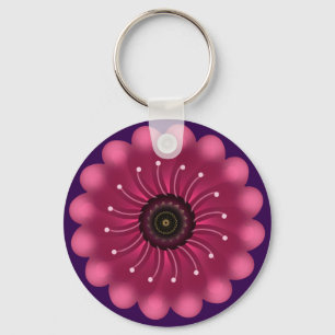 Glowing Pink Fantasy Flower   Abstract Neon Floral Keychain