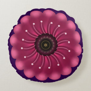 Glowing Pink Fantasy Flower   Abstract Neon Floral Round Pillow