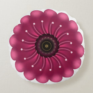 Glowing Pink Fantasy Flower Abstract Neon Floral Round Pillow