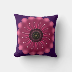 Glowing Pink Fantasy Flower   Abstract Neon Floral Throw Pillow