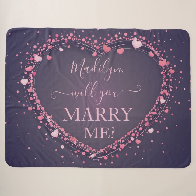 Glowing Pink Hearts Marriage Proposal Sherpa Blanket (Front (Horizontal))